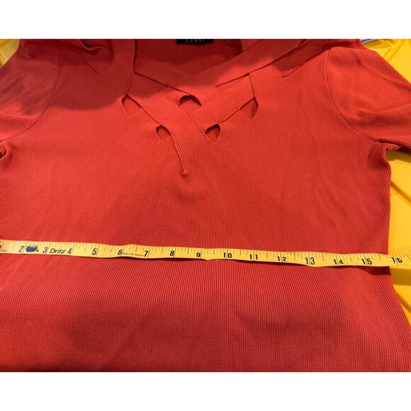 Vintage EUC Cyrus Rust Orange Criss Cross Knit Ribbed Sweater Flattering - Picture 13 of 14